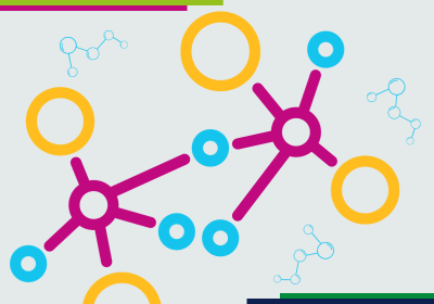 A colourful picture of molecules represented by coloured circles, connected by alternating coloured lines